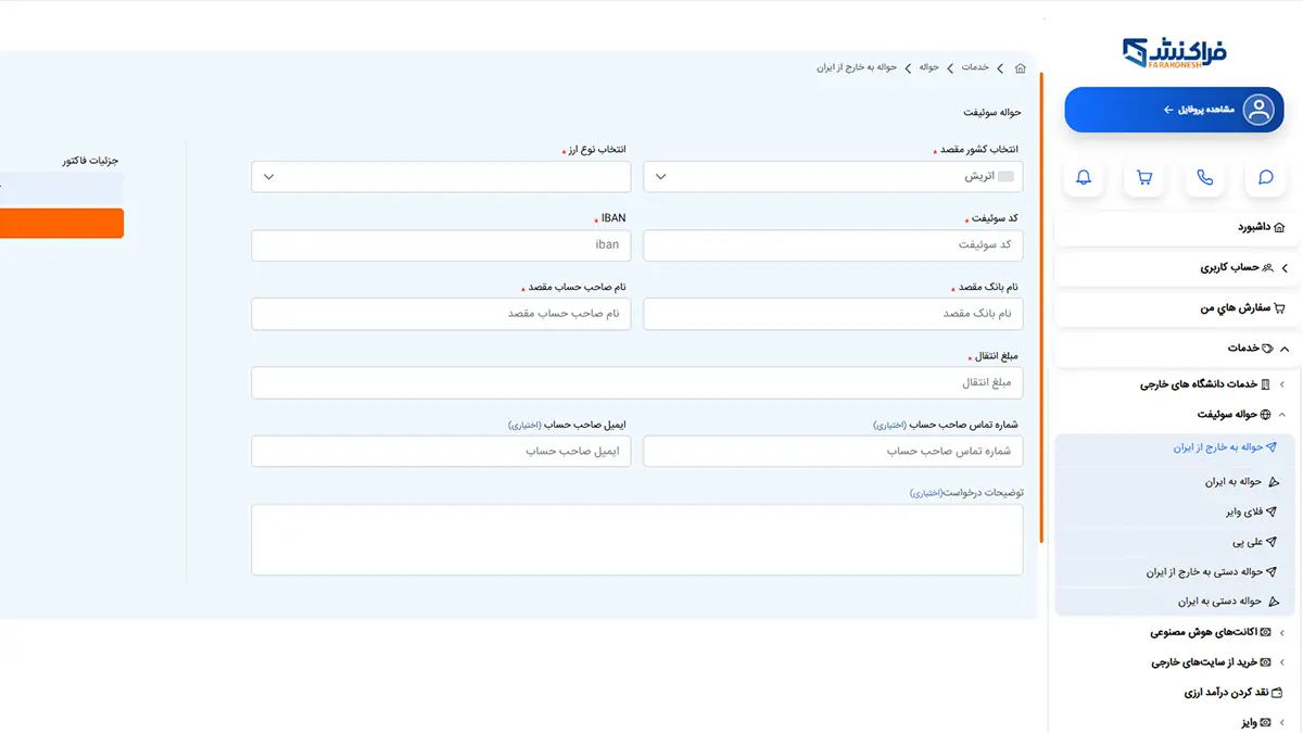 مراحل ارسال پول به خارج