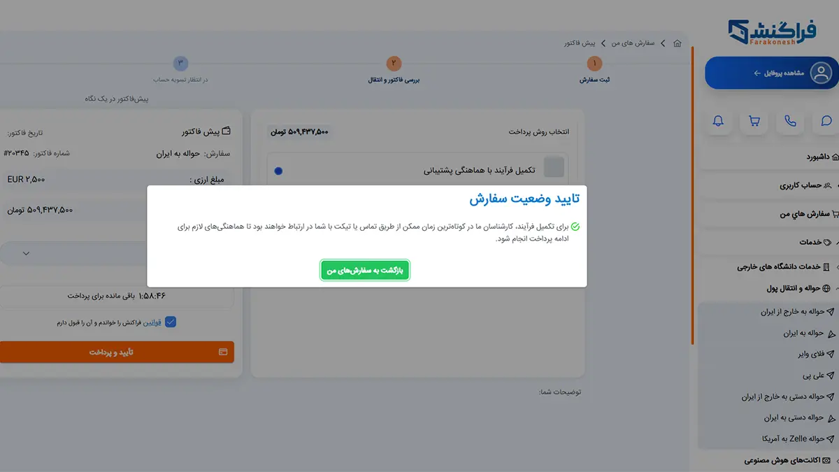 مراحل حواله به ایران